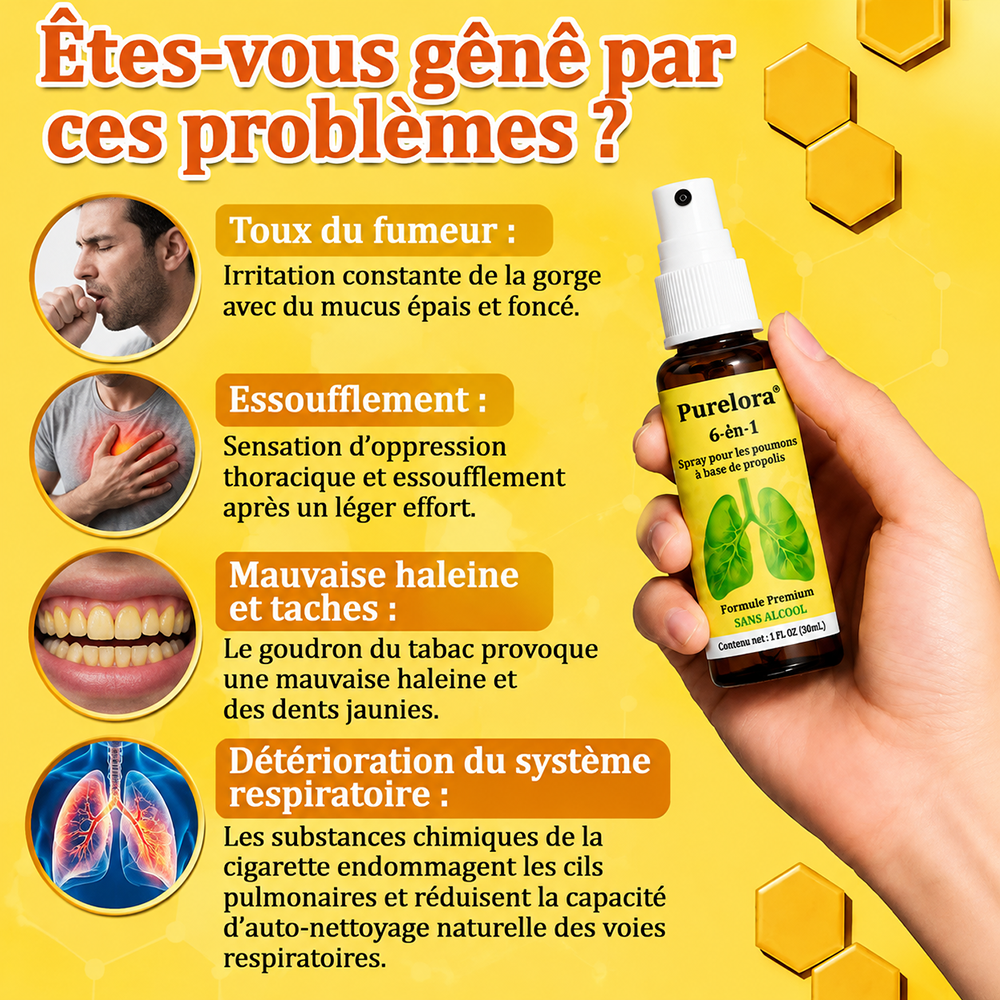 🏅🍀🐝🇬🇧 Official Store:Purelora® 6-in-1 Herbal BeePropolis Lung Cleanse Spray（👨‍⚕️Directly acts on COPD, asthma, chronic bronchitis (CB), respiratory infections, lung cancer, sinusitis, and other conditions🫁）
