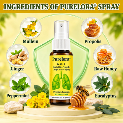 🏅🍀🐝🇬🇧 Official Store:Purelora® 6-in-1 Herbal BeePropolis Lung Cleanse Spray（👨‍⚕️Directly acts on COPD, asthma, chronic bronchitis (CB), respiratory infections, lung cancer, sinusitis, and other conditions🫁）