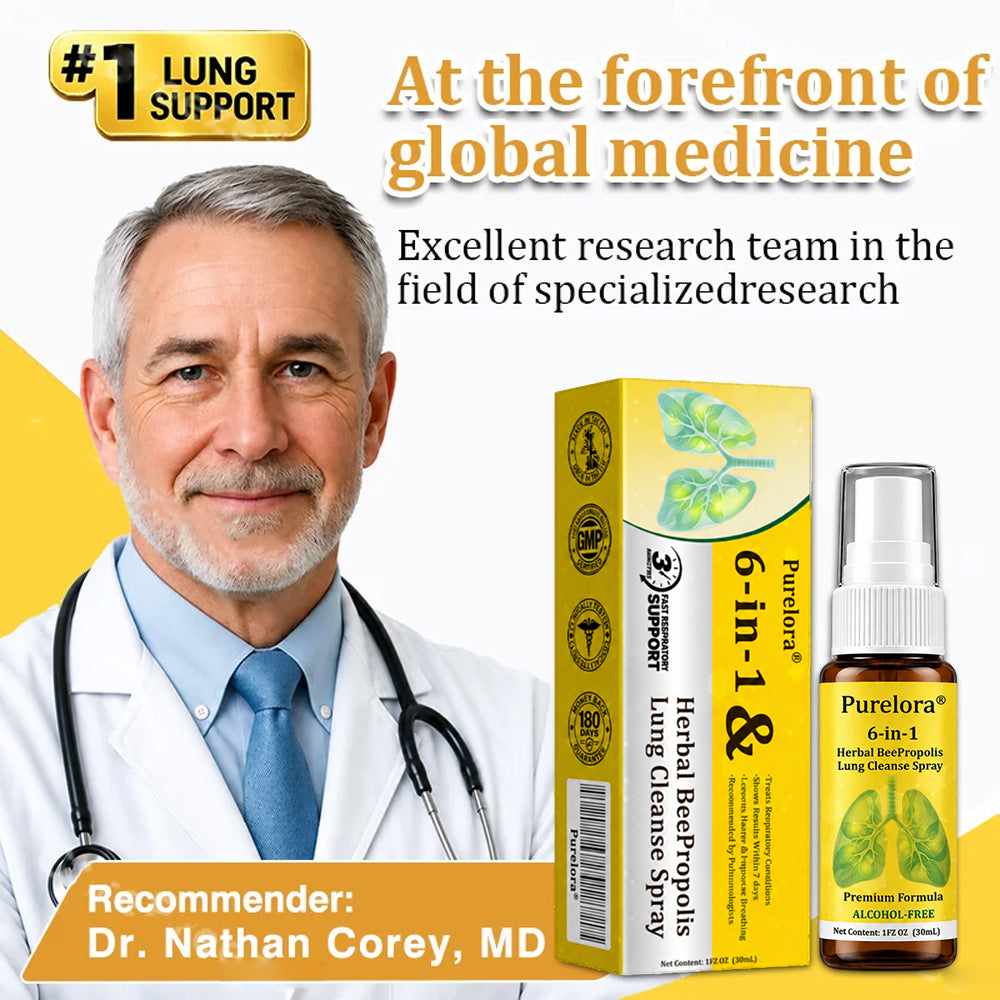 🏅🍀🐝🇬🇧 Official Store:Purelora® 6-in-1 Herbal BeePropolis Lung Cleanse Spray（👨‍⚕️Directly acts on COPD, asthma, chronic bronchitis (CB), respiratory infections, lung cancer, sinusitis, and other conditions🫁）