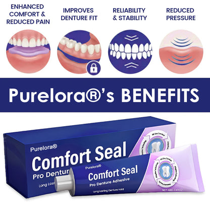🔥 Limited-Time Offer 🔥 Purelora® Comfort Seal Pro Denture Adhesive 🦷💜 FDA-certified (clinically proven to provide a secure hold for up to 96 hours; comfortable, safe, and zinc-free)
