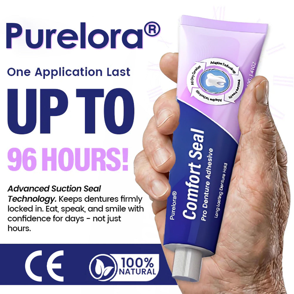 🔥 Limited-Time Offer 🔥 Purelora® Comfort Seal Pro Denture Adhesive 🦷💜 FDA-certified (clinically proven to provide a secure hold for up to 96 hours; comfortable, safe, and zinc-free)