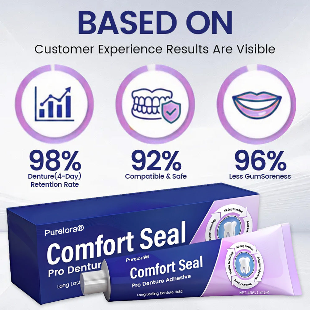 🔥 Limited-Time Offer 🔥 Purelora® Comfort Seal Pro Denture Adhesive 🦷💜 FDA-certified (clinically proven to provide a secure hold for up to 96 hours; comfortable, safe, and zinc-free)
