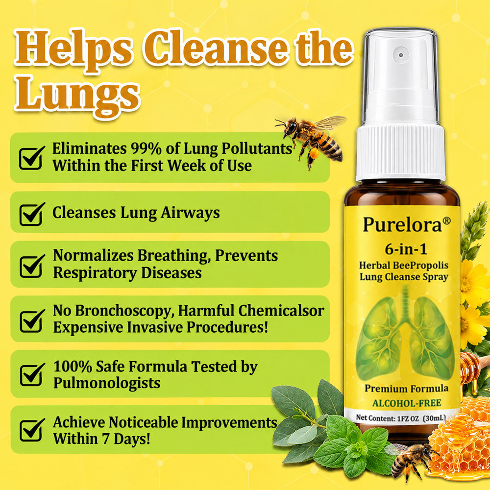 🏅🍀🐝🇬🇧 Official Store:Purelora® 6-in-1 Herbal BeePropolis Lung Cleanse Spray（👨‍⚕️Directly acts on COPD, asthma, chronic bronchitis (CB), respiratory infections, lung cancer, sinusitis, and other conditions🫁）